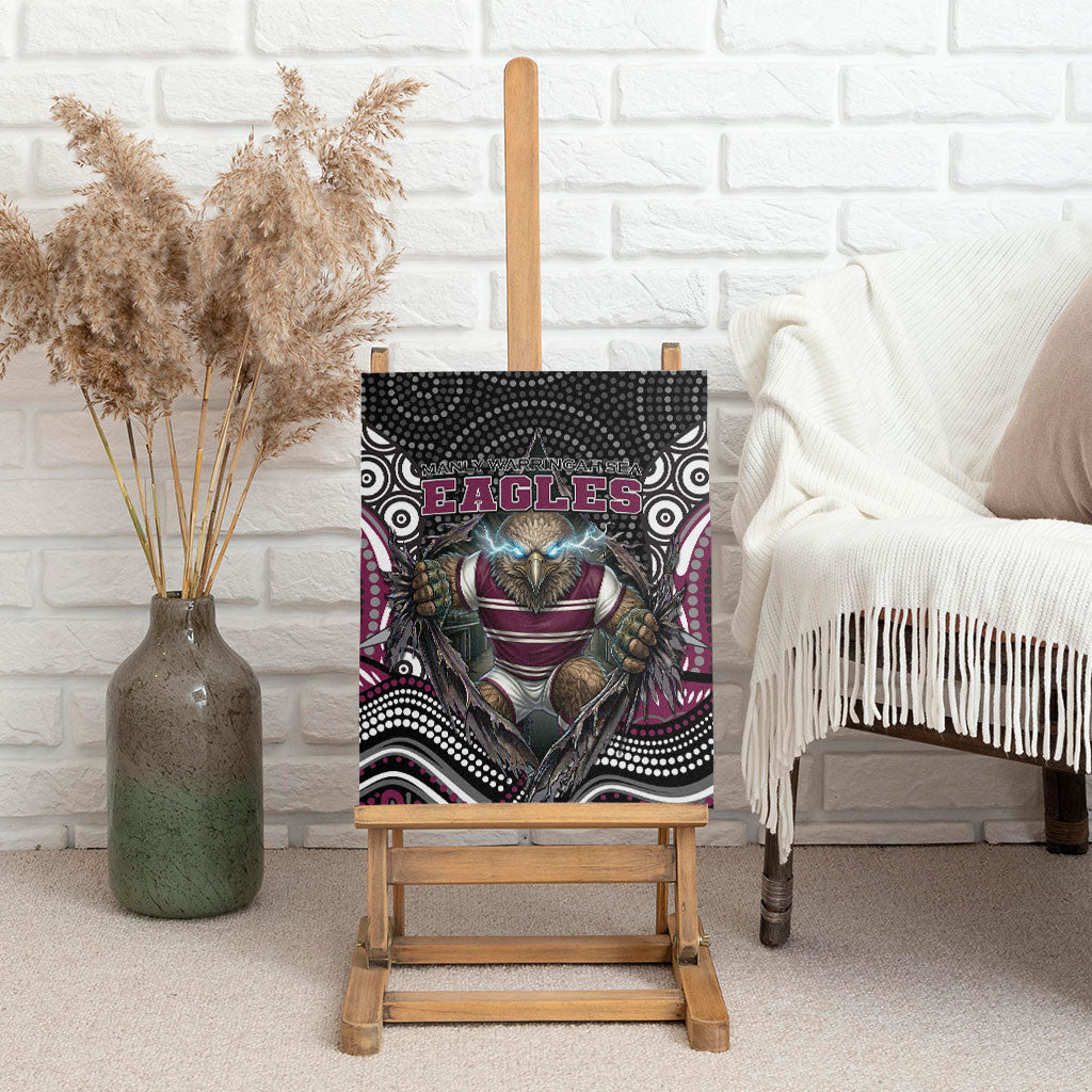 Manly Warringah Sea Eagles Canvas Wall Art The Scream of Lightning Eyes - Indigenous Dot Ripping Effect