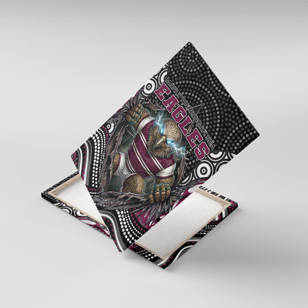 Manly Warringah Sea Eagles Canvas Wall Art The Scream of Lightning Eyes - Indigenous Dot Ripping Effect