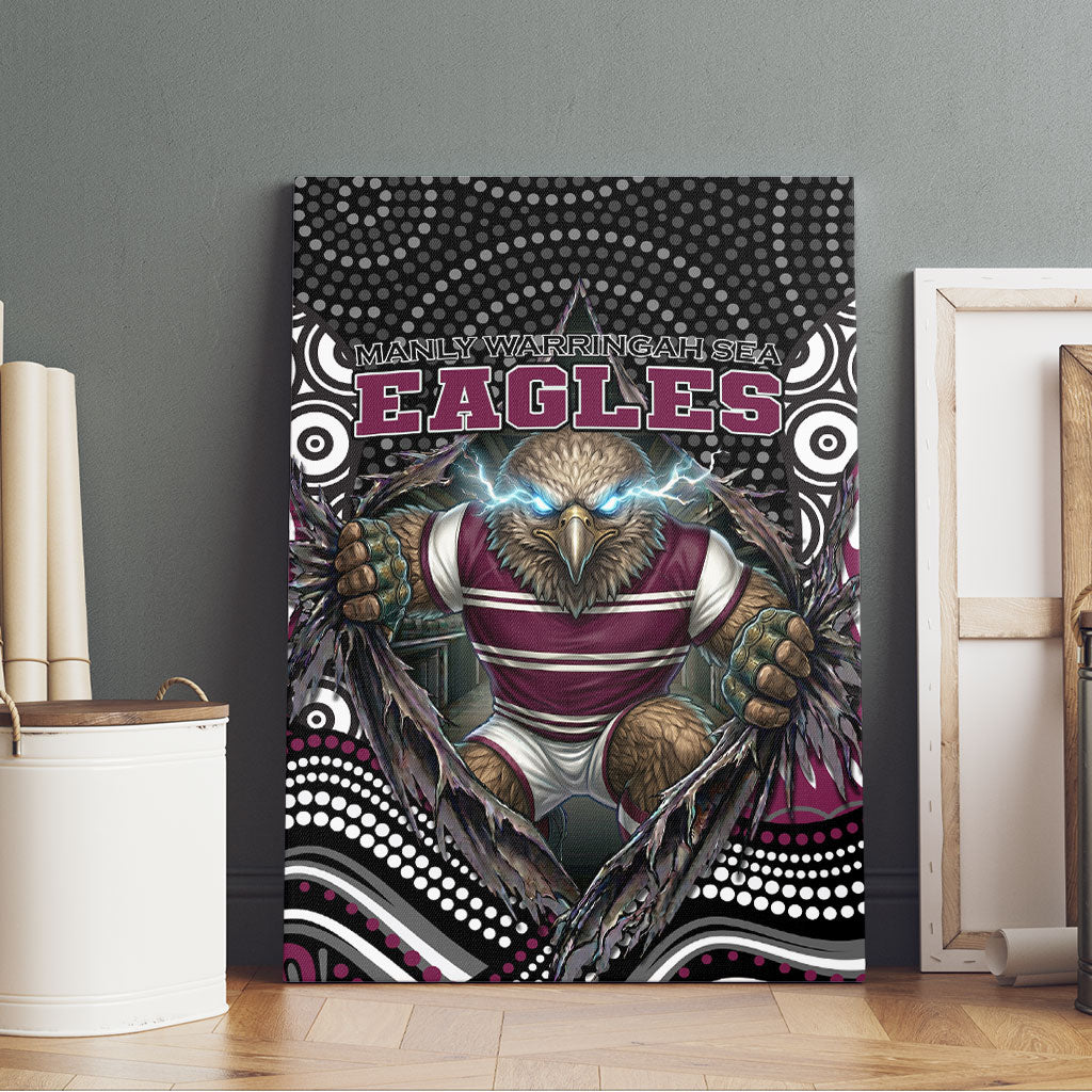 Manly Warringah Sea Eagles Canvas Wall Art The Scream of Lightning Eyes - Indigenous Dot Ripping Effect