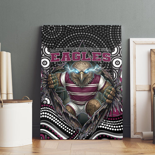 Manly Warringah Sea Eagles Canvas Wall Art The Scream of Lightning Eyes - Indigenous Dot Ripping Effect