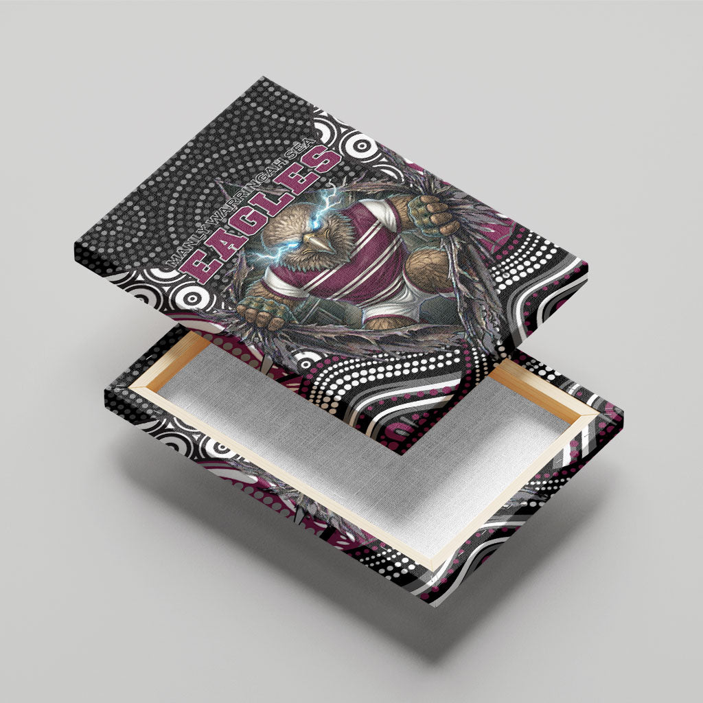 Manly Warringah Sea Eagles Canvas Wall Art The Scream of Lightning Eyes - Indigenous Dot Ripping Effect