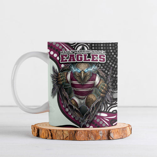 Manly Warringah Sea Eagles Ceramic Mug The Scream of Lightning Eyes - Indigenous Dot Ripping Effect