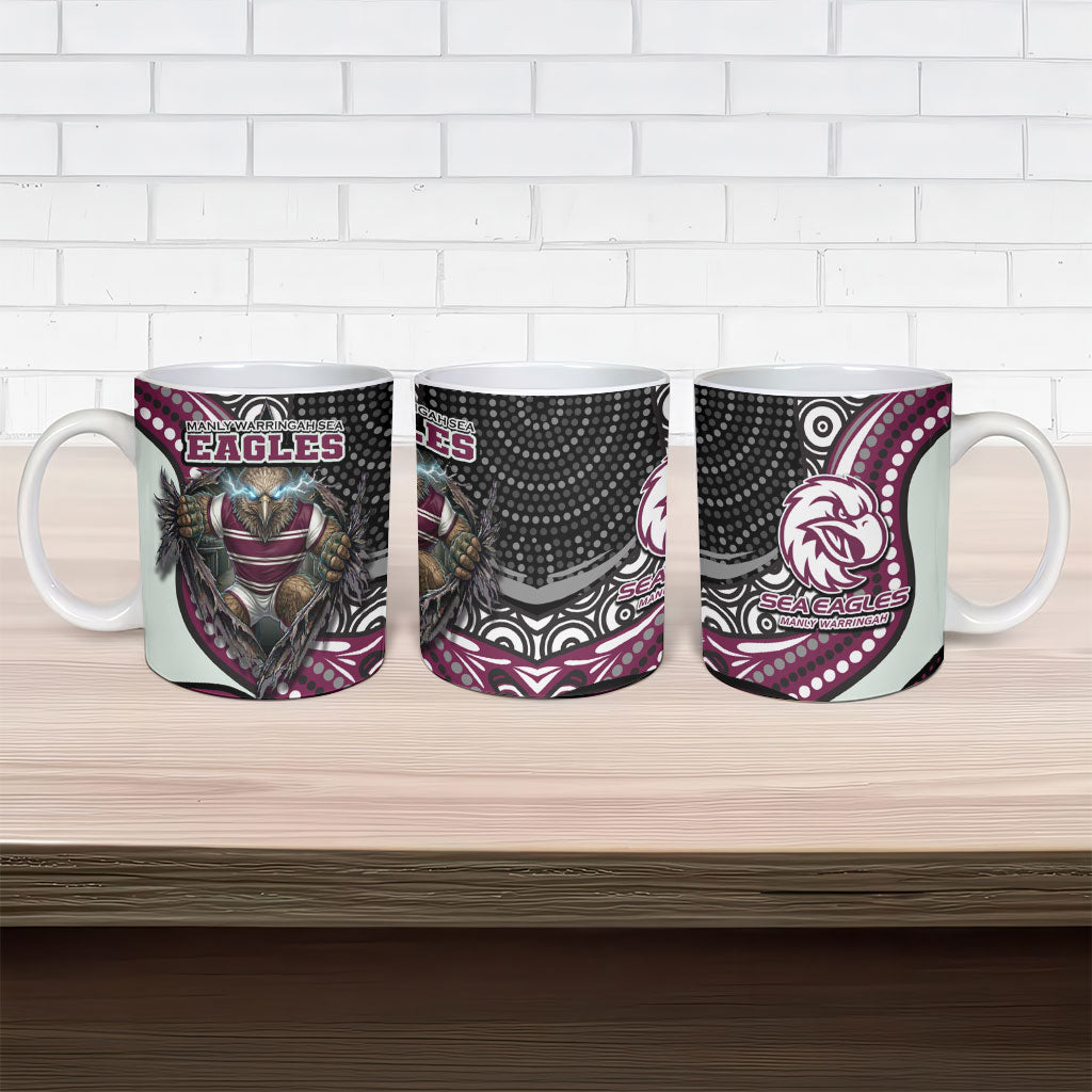 Manly Warringah Sea Eagles Ceramic Mug The Scream of Lightning Eyes - Indigenous Dot Ripping Effect