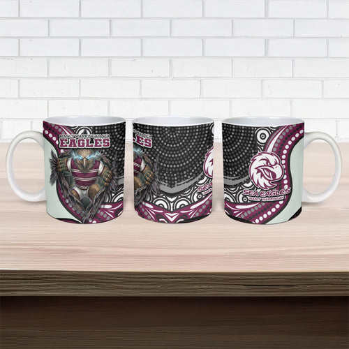 Manly Warringah Sea Eagles Ceramic Mug The Scream of Lightning Eyes - Indigenous Dot Ripping Effect