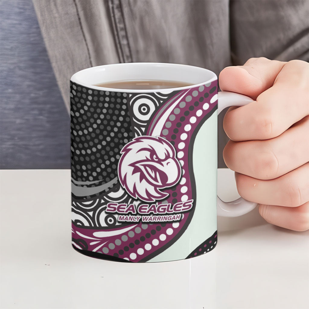 Manly Warringah Sea Eagles Ceramic Mug The Scream of Lightning Eyes - Indigenous Dot Ripping Effect
