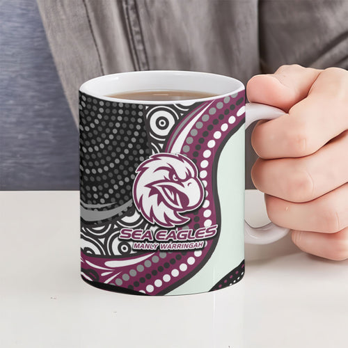 Manly Warringah Sea Eagles Ceramic Mug The Scream of Lightning Eyes - Indigenous Dot Ripping Effect