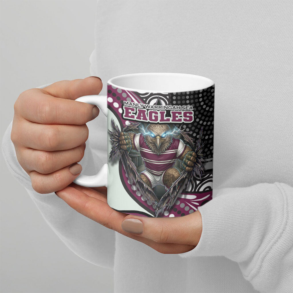 Manly Warringah Sea Eagles Ceramic Mug The Scream of Lightning Eyes - Indigenous Dot Ripping Effect