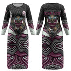 Manly Warringah Sea Eagles Couples Matching Long Sleeve Bodycon Dress and Hawaiian Shirt The Scream of Lightning Eyes - Indigenous Dot Ripping Effect