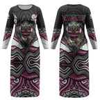 Manly Warringah Sea Eagles Couples Matching Long Sleeve Bodycon Dress and Long Sleeve Button Shirt The Scream of Lightning Eyes - Indigenous Dot Ripping Effect
