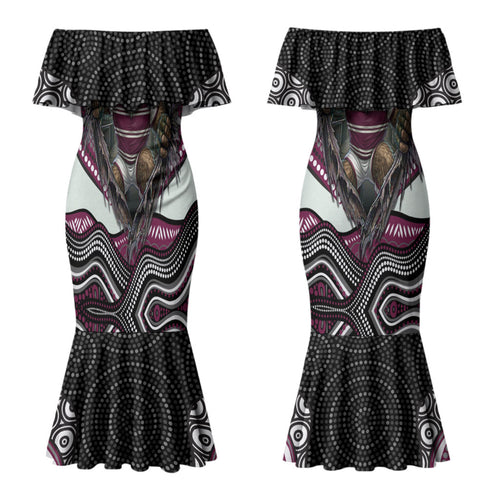 Manly Warringah Sea Eagles Couples Matching Mermaid Dress and Long Sleeve Button Shirt The Scream of Lightning Eyes - Indigenous Dot Ripping Effect