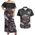 Manly Warringah Sea Eagles Couples Matching Off Shoulder Maxi Dress and Hawaiian Shirt The Scream of Lightning Eyes - Indigenous Dot Ripping Effect