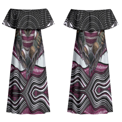 Manly Warringah Sea Eagles Couples Matching Off Shoulder Maxi Dress and Hawaiian Shirt The Scream of Lightning Eyes - Indigenous Dot Ripping Effect
