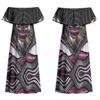 Manly Warringah Sea Eagles Couples Matching Off Shoulder Maxi Dress and Long Sleeve Button Shirt The Scream of Lightning Eyes - Indigenous Dot Ripping Effect