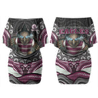 Manly Warringah Sea Eagles Couples Matching Off Shoulder Short Dress and Hawaiian Shirt The Scream of Lightning Eyes - Indigenous Dot Ripping Effect