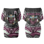 Manly Warringah Sea Eagles Couples Matching Off Shoulder Short Dress and Long Sleeve Button Shirt The Scream of Lightning Eyes - Indigenous Dot Ripping Effect