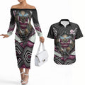 Manly Warringah Sea Eagles Couples Matching Off The Shoulder Long Sleeve Dress and Hawaiian Shirt The Scream of Lightning Eyes - Indigenous Dot Ripping Effect