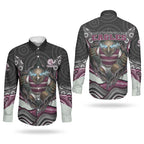 Manly Warringah Sea Eagles Couples Matching Off The Shoulder Long Sleeve Dress and Long Sleeve Button Shirt The Scream of Lightning Eyes - Indigenous Dot Ripping Effect