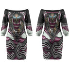 Manly Warringah Sea Eagles Couples Matching Off The Shoulder Long Sleeve Dress and Long Sleeve Button Shirt The Scream of Lightning Eyes - Indigenous Dot Ripping Effect
