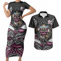 Manly Warringah Sea Eagles Couples Matching Short Sleeve Bodycon Dress and Hawaiian Shirt The Scream of Lightning Eyes - Indigenous Dot Ripping Effect
