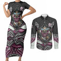 Manly Warringah Sea Eagles Couples Matching Short Sleeve Bodycon Dress and Long Sleeve Button Shirt The Scream of Lightning Eyes - Indigenous Dot Ripping Effect