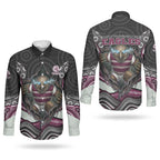 Manly Warringah Sea Eagles Couples Matching Short Sleeve Bodycon Dress and Long Sleeve Button Shirt The Scream of Lightning Eyes - Indigenous Dot Ripping Effect
