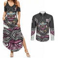 Manly Warringah Sea Eagles Couples Matching Summer Maxi Dress and Long Sleeve Button Shirt The Scream of Lightning Eyes - Indigenous Dot Ripping Effect