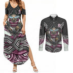 Manly Warringah Sea Eagles Couples Matching Summer Maxi Dress and Long Sleeve Button Shirt The Scream of Lightning Eyes - Indigenous Dot Ripping Effect