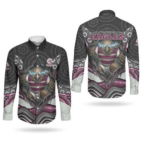 Manly Warringah Sea Eagles Couples Matching Summer Maxi Dress and Long Sleeve Button Shirt The Scream of Lightning Eyes - Indigenous Dot Ripping Effect