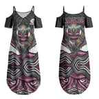 Manly Warringah Sea Eagles Couples Matching Summer Maxi Dress and Long Sleeve Button Shirt The Scream of Lightning Eyes - Indigenous Dot Ripping Effect