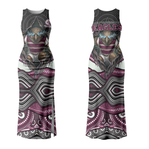 Manly Warringah Sea Eagles Couples Matching Tank Maxi Dress and Hawaiian Shirt The Scream of Lightning Eyes - Indigenous Dot Ripping Effect
