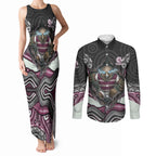 Manly Warringah Sea Eagles Couples Matching Tank Maxi Dress and Long Sleeve Button Shirt The Scream of Lightning Eyes - Indigenous Dot Ripping Effect