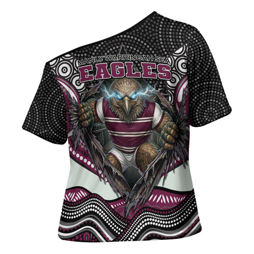 Manly Warringah Sea Eagles Cross Shoulder Shirt The Scream of Lightning Eyes - Indigenous Dot Ripping Effect