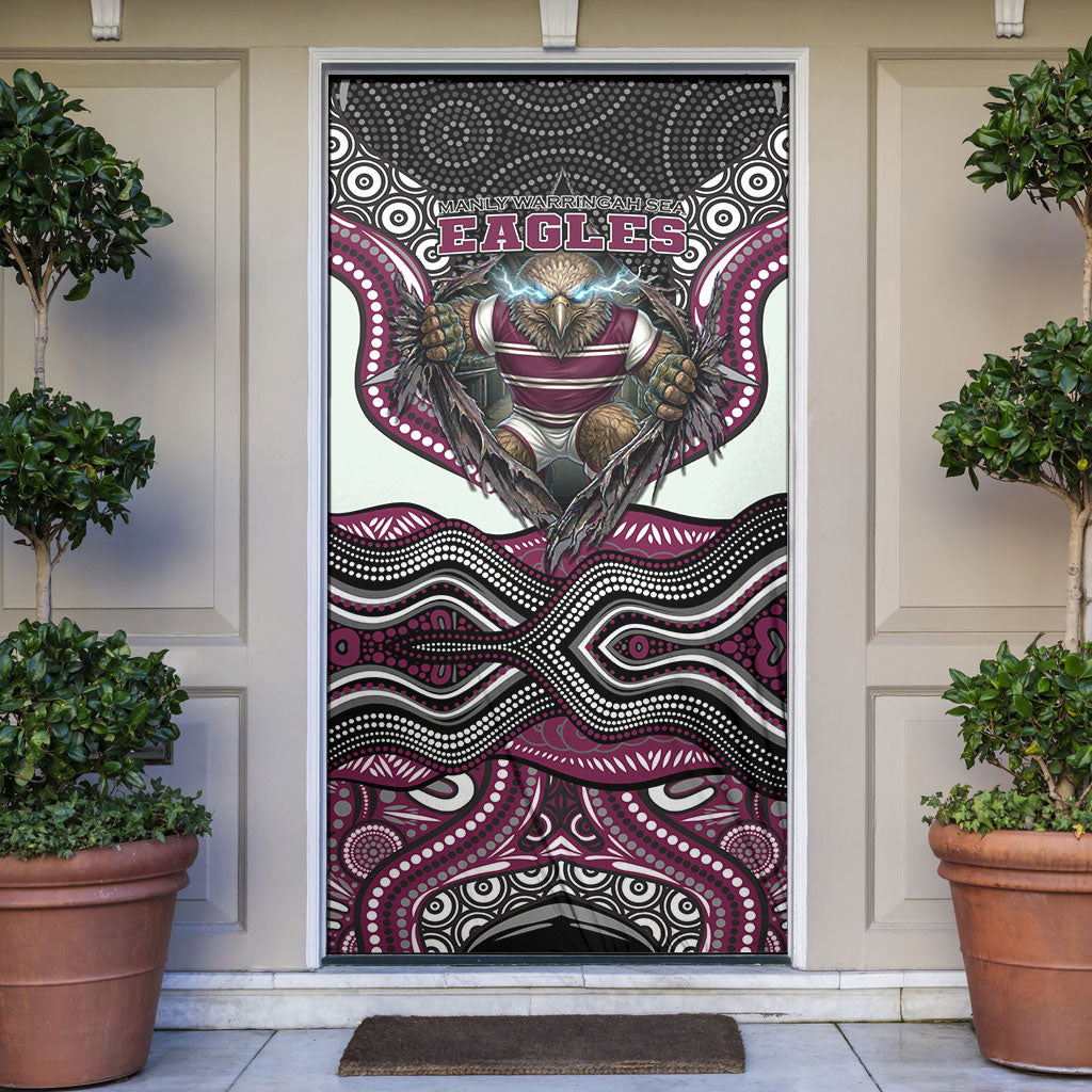 Manly Warringah Sea Eagles Door Cover The Scream of Lightning Eyes - Indigenous Dot Ripping Effect