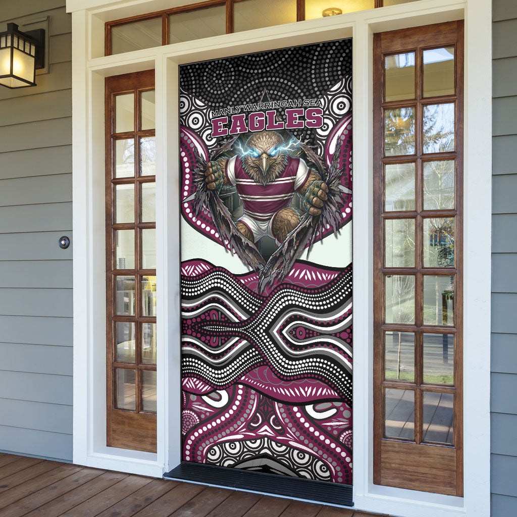 Manly Warringah Sea Eagles Door Cover The Scream of Lightning Eyes - Indigenous Dot Ripping Effect