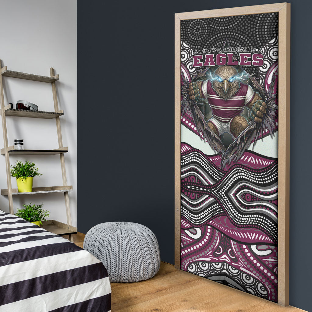 Manly Warringah Sea Eagles Door Cover The Scream of Lightning Eyes - Indigenous Dot Ripping Effect