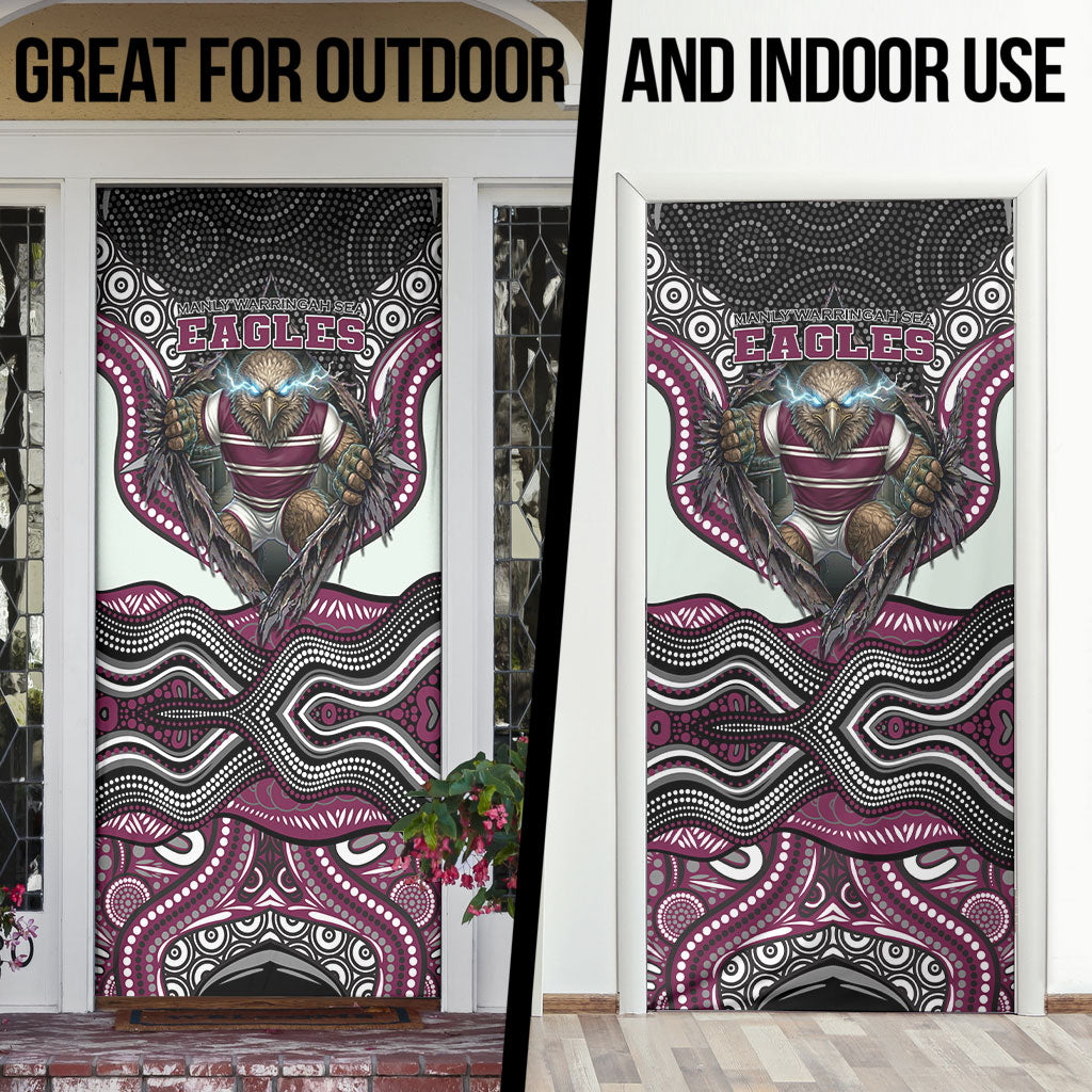 Manly Warringah Sea Eagles Door Cover The Scream of Lightning Eyes - Indigenous Dot Ripping Effect