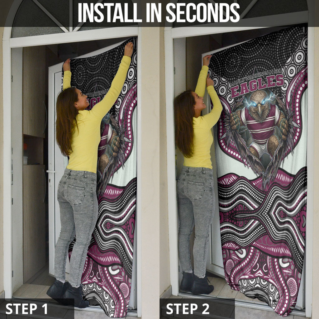 Manly Warringah Sea Eagles Door Cover The Scream of Lightning Eyes - Indigenous Dot Ripping Effect