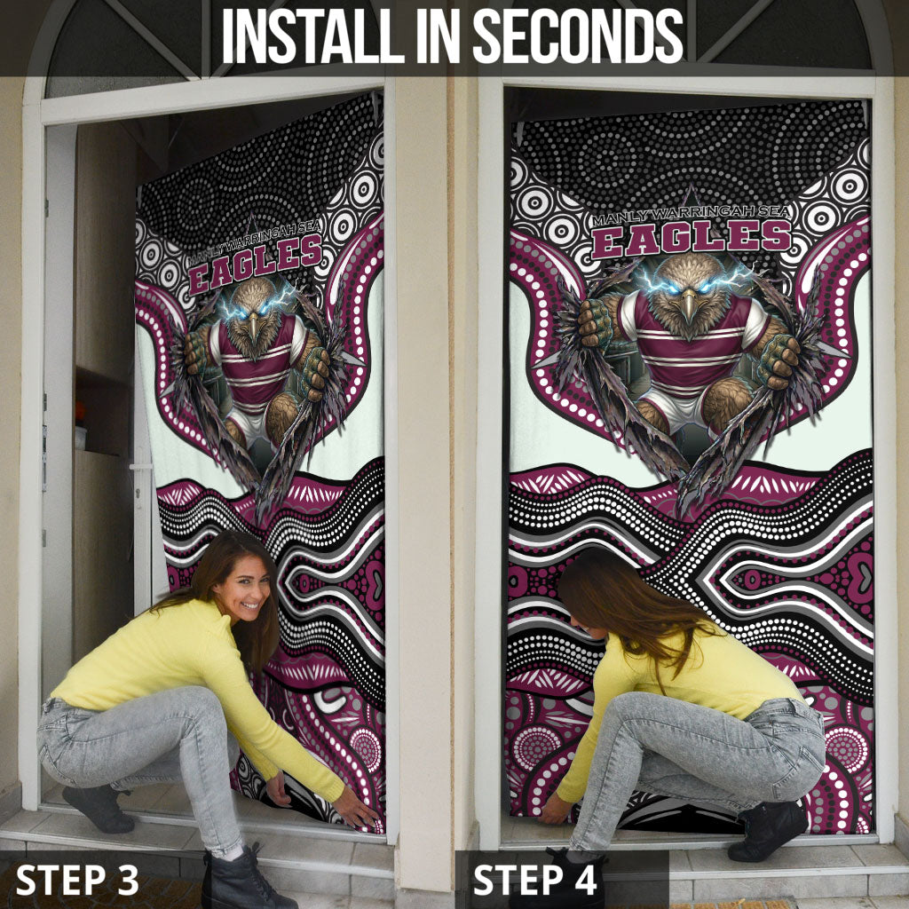 Manly Warringah Sea Eagles Door Cover The Scream of Lightning Eyes - Indigenous Dot Ripping Effect