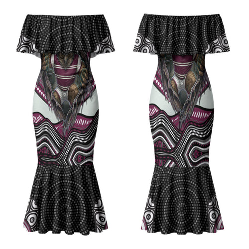 Manly Warringah Sea Eagles Family Matching Mermaid Dress and Hawaiian Shirt The Scream of Lightning Eyes - Indigenous Dot Ripping Effect