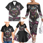 Manly Warringah Sea Eagles Family Matching Off The Shoulder Long Sleeve Dress and Hawaiian Shirt The Scream of Lightning Eyes - Indigenous Dot Ripping Effect