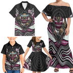 Manly Warringah Sea Eagles Family Matching Off Shoulder Maxi Dress and Hawaiian Shirt The Scream of Lightning Eyes - Indigenous Dot Ripping Effect