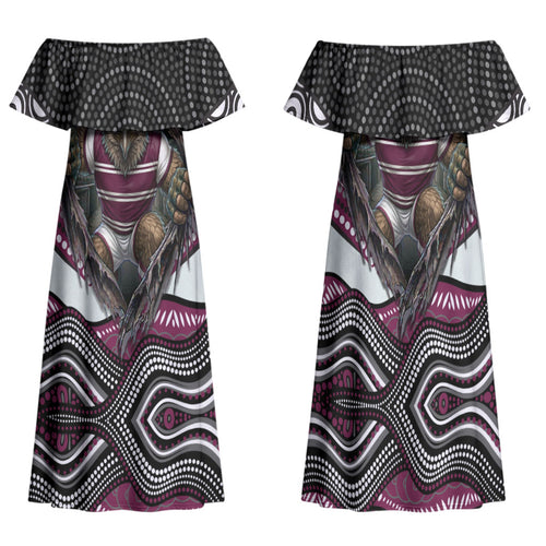 Manly Warringah Sea Eagles Family Matching Off Shoulder Maxi Dress and Hawaiian Shirt The Scream of Lightning Eyes - Indigenous Dot Ripping Effect