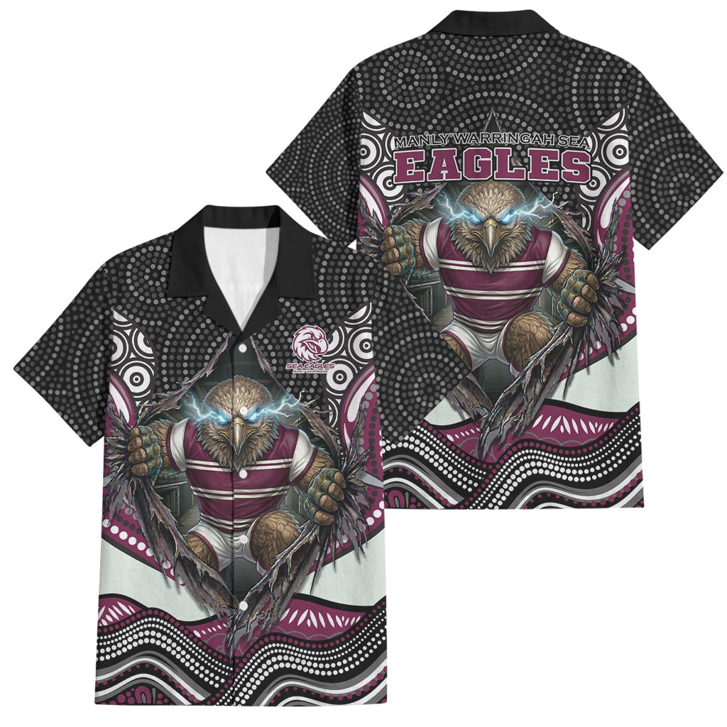 Manly Warringah Sea Eagles Family Matching Off Shoulder Maxi Dress and Hawaiian Shirt The Scream of Lightning Eyes - Indigenous Dot Ripping Effect