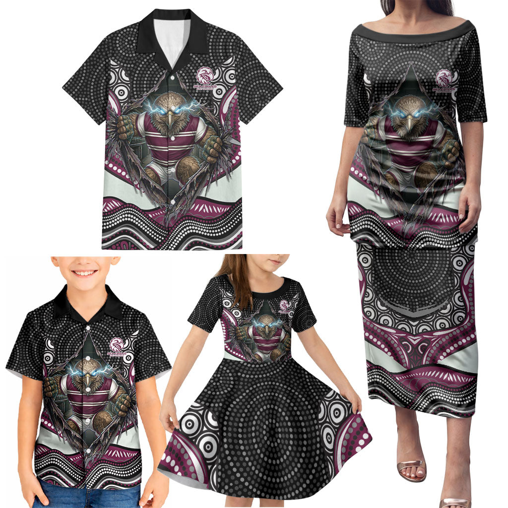 Manly Warringah Sea Eagles Family Matching Puletasi and Hawaiian Shirt The Scream of Lightning Eyes - Indigenous Dot Ripping Effect