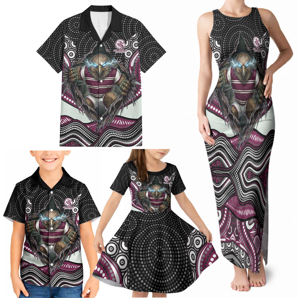Manly Warringah Sea Eagles Family Matching Tank Maxi Dress and Hawaiian Shirt The Scream of Lightning Eyes - Indigenous Dot Ripping Effect