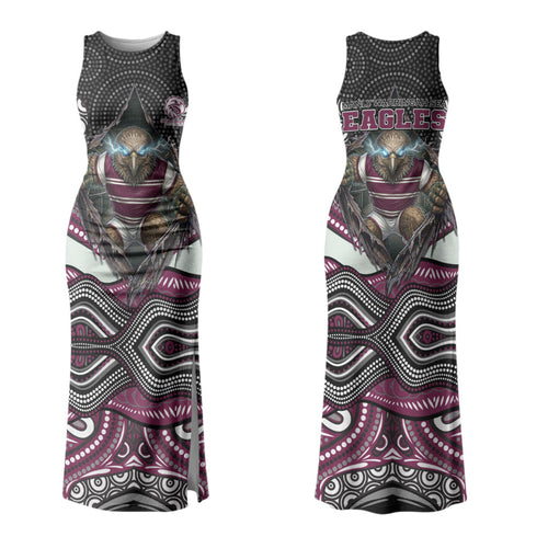 Manly Warringah Sea Eagles Family Matching Tank Maxi Dress and Hawaiian Shirt The Scream of Lightning Eyes - Indigenous Dot Ripping Effect
