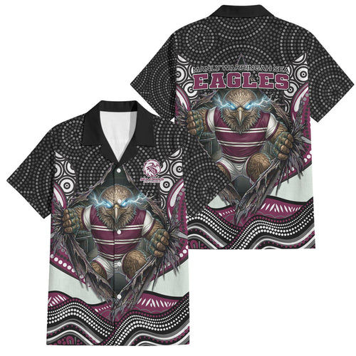 Manly Warringah Sea Eagles Family Matching Tank Maxi Dress and Hawaiian Shirt The Scream of Lightning Eyes - Indigenous Dot Ripping Effect