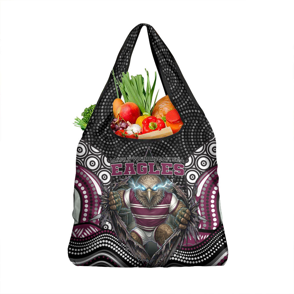 Manly Warringah Sea Eagles Grocery Bag The Scream of Lightning Eyes - Indigenous Dot Ripping Effect