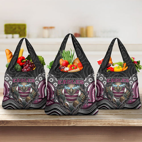 Manly Warringah Sea Eagles Grocery Bag The Scream of Lightning Eyes - Indigenous Dot Ripping Effect