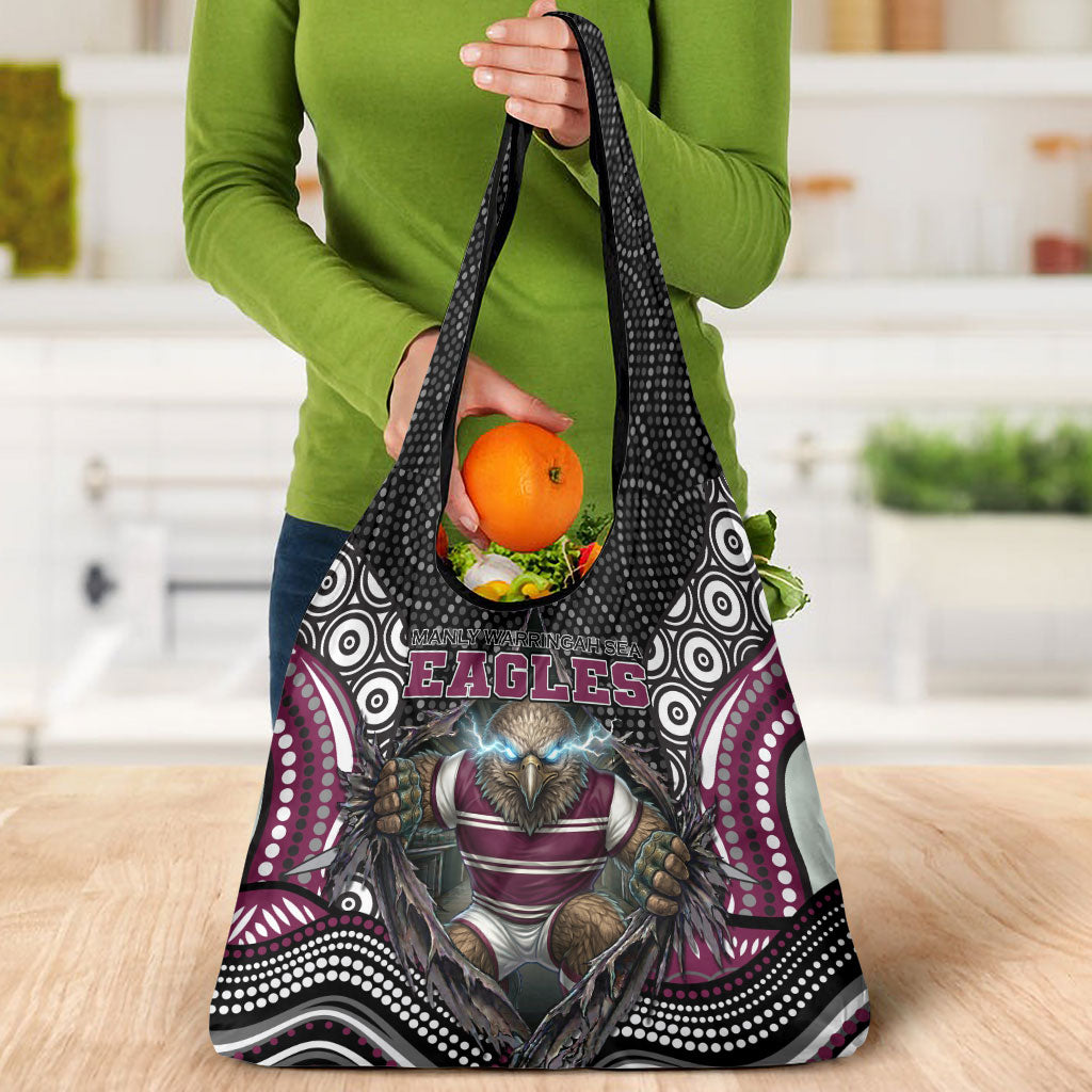 Manly Warringah Sea Eagles Grocery Bag The Scream of Lightning Eyes - Indigenous Dot Ripping Effect